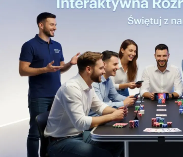 Rozświetlona, elegancka przestrzeń eventowa z mobilnymi stołami do gier